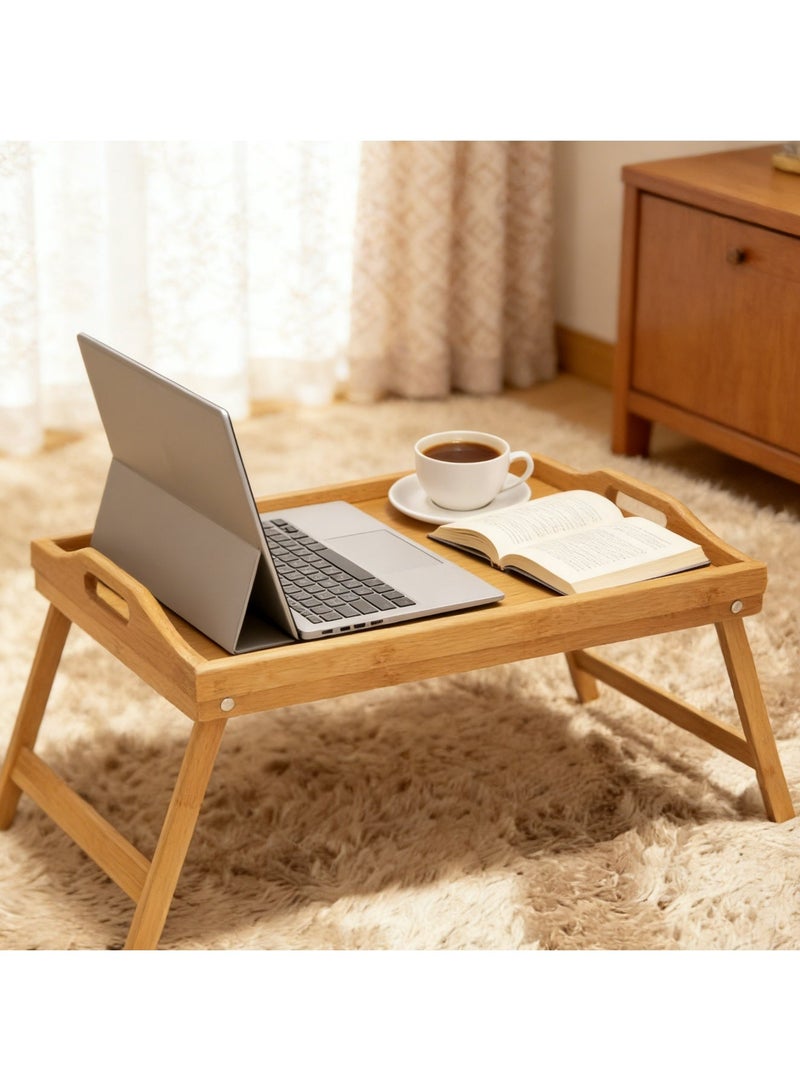 صينية سرير متعددة الوظائف من الخيزران بأرجل قابلة للطي - طاولة تقديم إفطار محمولة في السرير، وحامل كمبيوتر محمول قابل للطي، ومكتب رسم للأريكة (خشب طبيعي) - Image 2